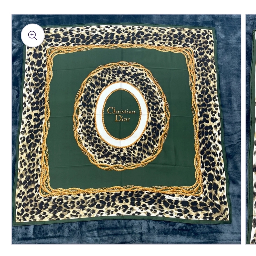 100% AUTHENTIC Christian Dior Green Leopard Print Silk Scarf